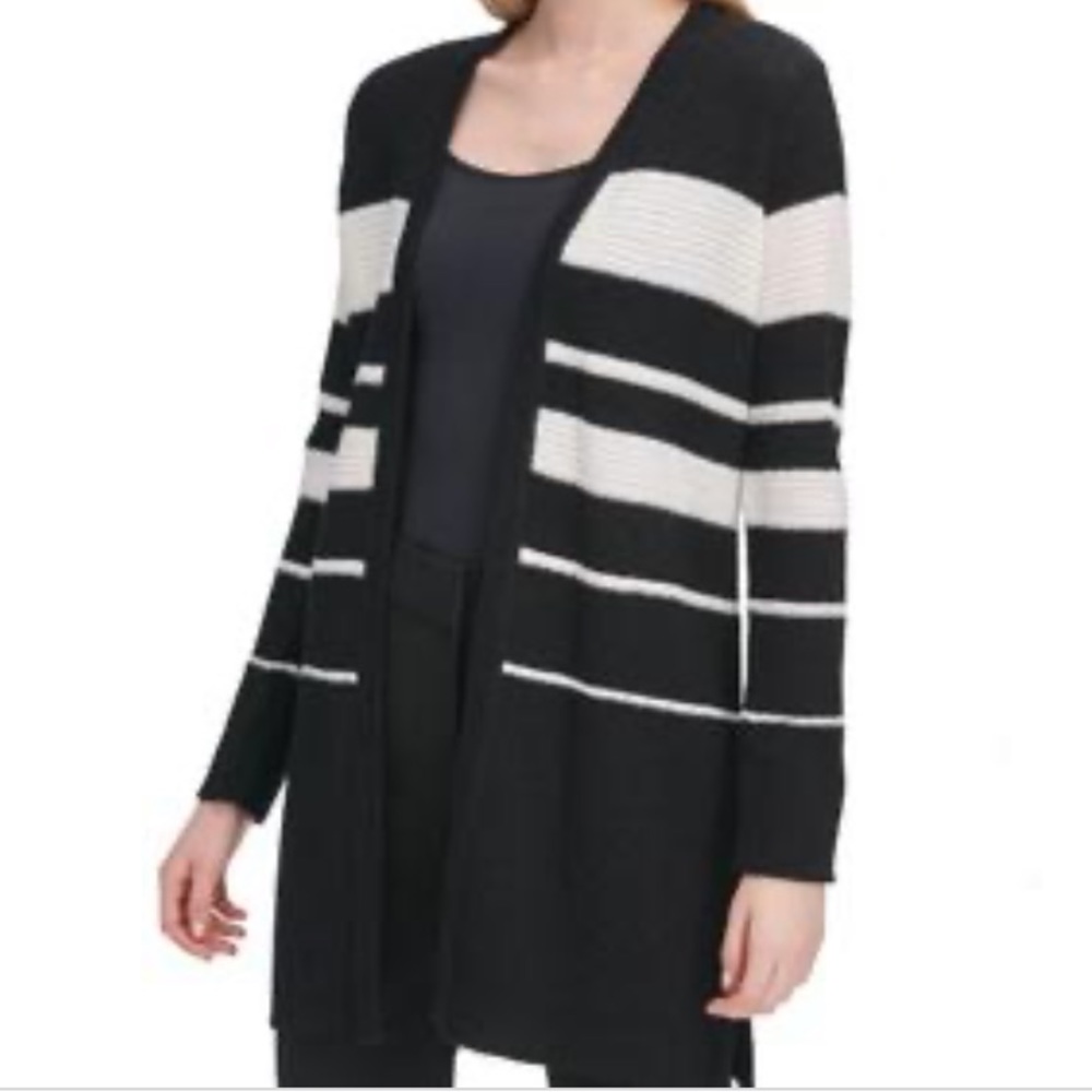 CALVIN KLEIN Striped Open Front Duster Cardigan
